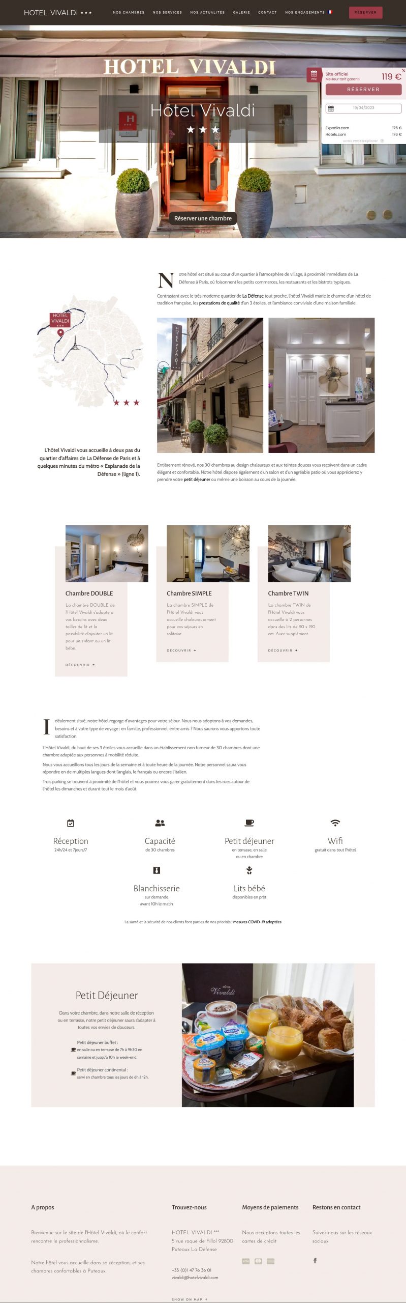 Page d'accueil du site internet de l'Hôtel Vivaldi