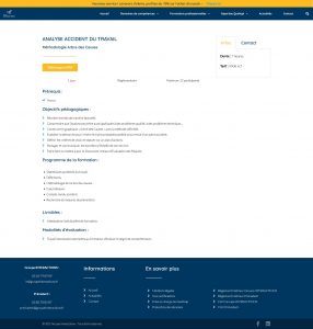Page de formation du site d'un groupe de formations