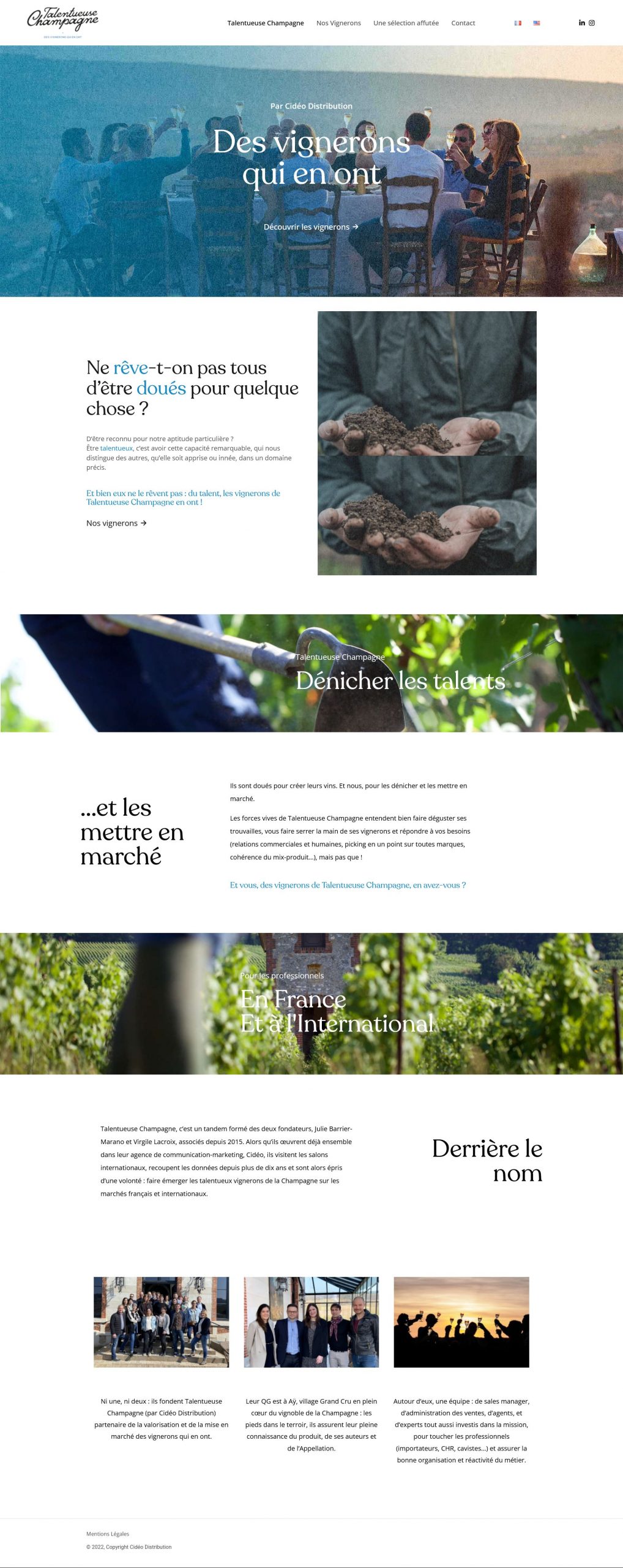 Page d'accueil site internet de Talentueuse Champagne